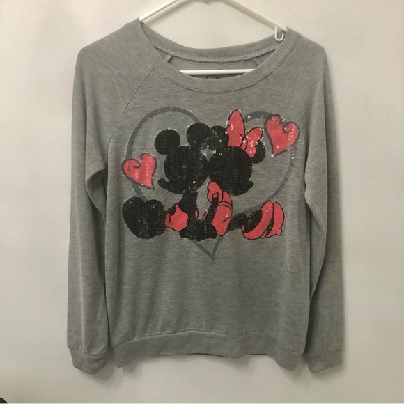 Disney Mickey Mouse Minnie sequins heart Gray Black Pullover juniors size 3/5 - Picture 9 of 16